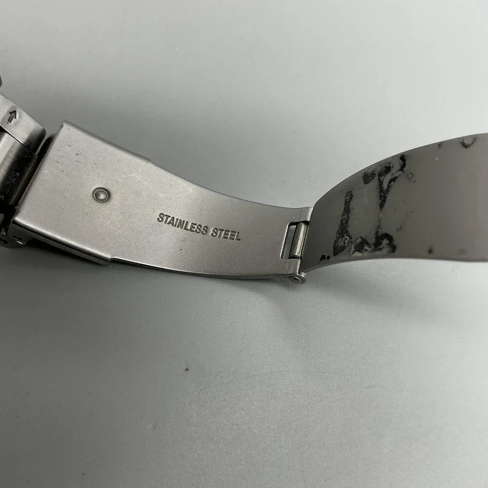 Fossil 2515 Mens Watch 39mm Orange Dial Silver Tone Date New Battery 6.75
